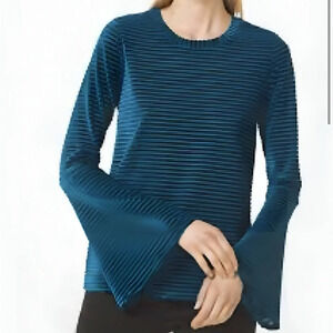 Michael Kors Turquoise Velvet Stripe Flutter  Sleeve Top